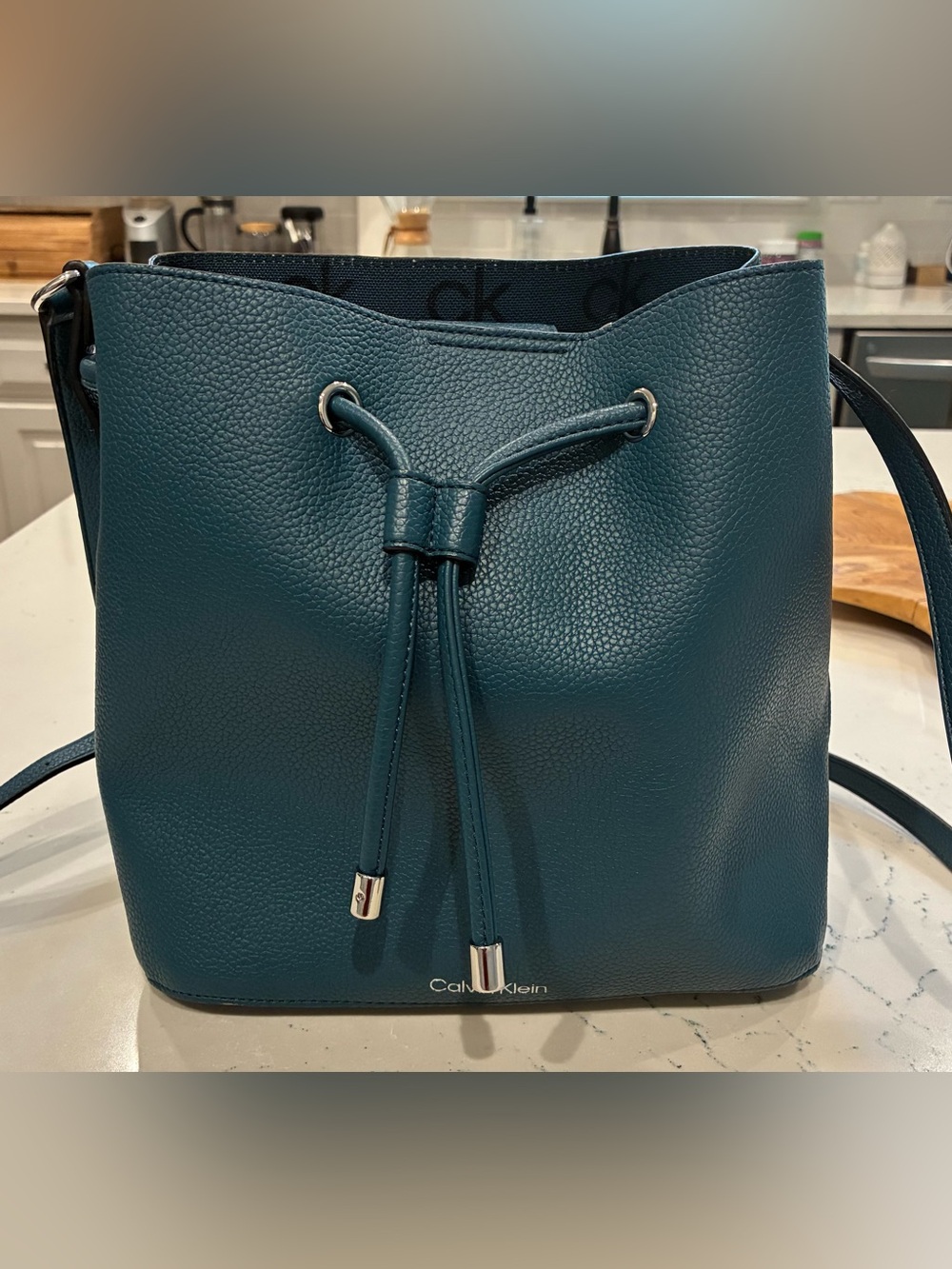 Calvin Klein Teal Drawstring Bucket Bag